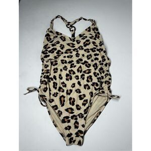 Kona Sol Animal Print Women's Tortoise Ring One Piece Swimsuit Large Cream Swim